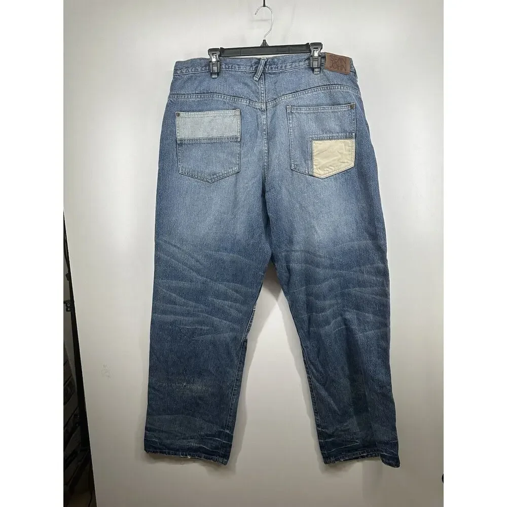 Sean John‎ Jeans Men's Sz 40 Blue White Patch Baggy Street Y2K Denim Vintage 90s